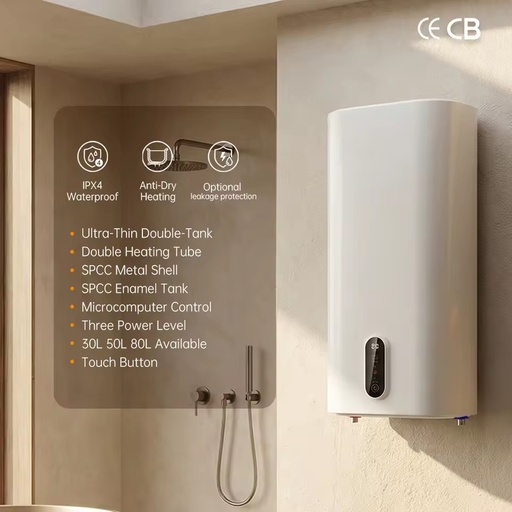 Metal Shell IPX4 Waterproof Vertical Shower Heater 30L Three Power Level Commercial Home Storage Electric Water Heater