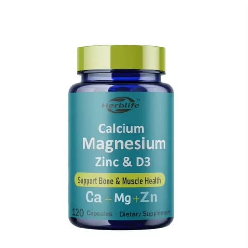 OEM Private Label High Absorption Calcium Magnesium Zinc Capsules Bone and Immune Support 120 Caps GMP Certified