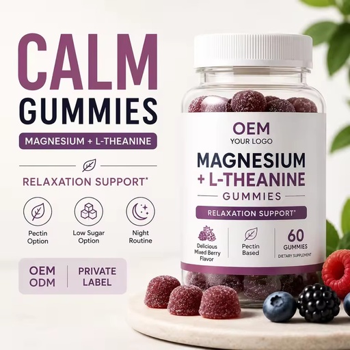 Magnesium L-Theanine Natural Calm Gummies OEM Stress & Memory Support Supplement for Better Sleep