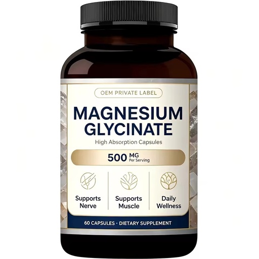 Hot Selling 500Mg Magnesium Glycinate High Absorption Capsules,Dietary Supplement, Supports Daily Nerve, 60 Capsules OEM