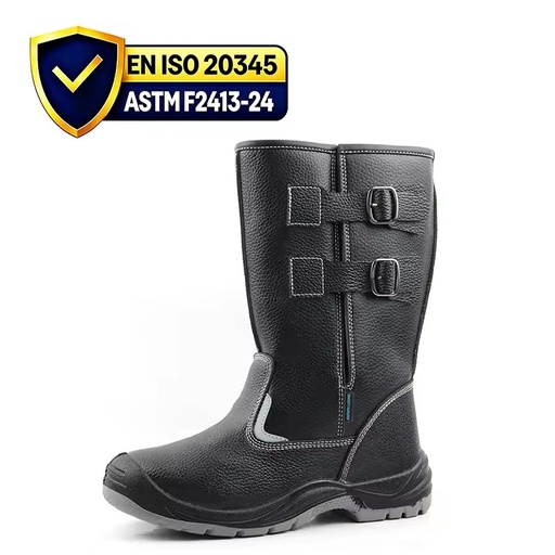 High Cut Cow Leather Steel Toe Safety Boots Anti Slip Oil Acid Resistant PU Injection Sole for Construction Woodland Working