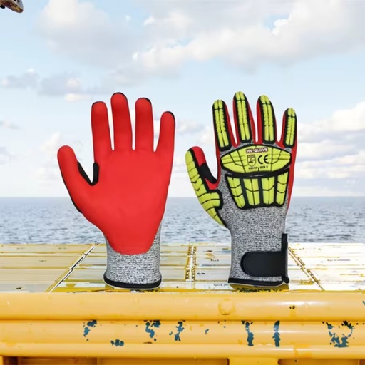 Factory Direct Customizable Wholesale Oilfield Safety Gloves High Impact Sandy Nitrile Material Cut Level 5 Anti-Shock Vibration
