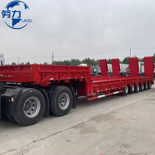 6 Axle Low Bed Semi Trailer 60 Ton Heavy Equipment Lowboy Trailer Hydraulic Ramp Transport