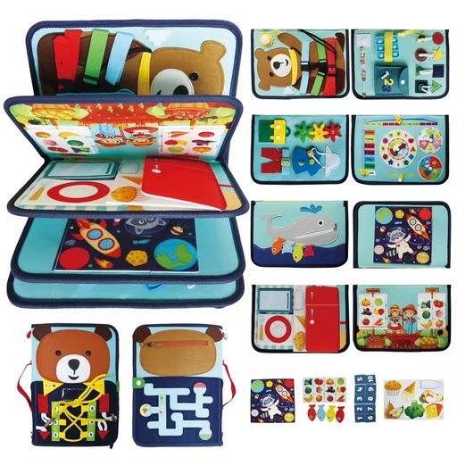 Felt Busy Book Sensory Toy 1-3Y Toddlers - Animal Theme, Quiet Activity Book, Educational Learning with Life Skills