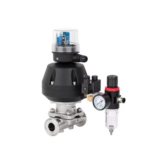 Sanitary Pneumatic Diaphragm Valves with Three Clamp Connections Suitable for Pharmaceutical and Food Processing Production Line