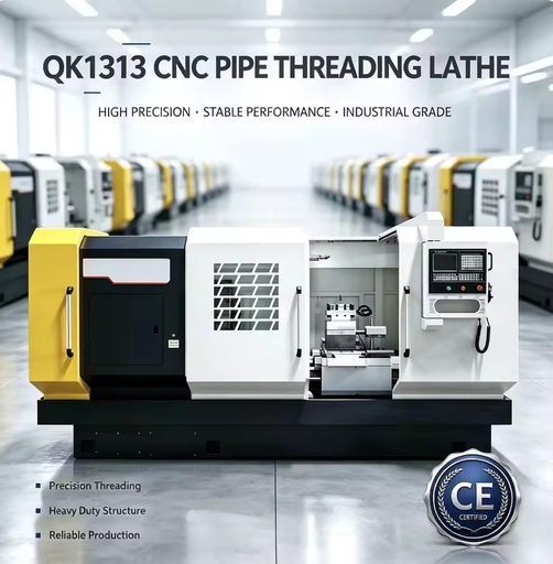 QK1313 Flat Bed CNC Pipe Thread Lathe Heavy Duty Hollow Spindle with GSK System for Oil Country Pipe Threading