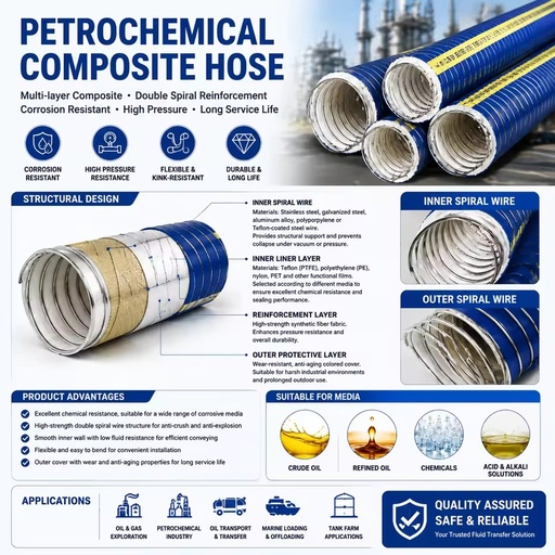 High Flexibility Multi-layer Composite Hose PTFE Lined Composite Hose for Petroleum Industry Fuel Solvent Delivery