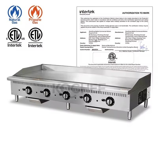 ETL Certified Professional Stainless Steel Non-Stick Grill Griddle Heavy Duty Thermostat Countertop Flat Top Gas Griddle