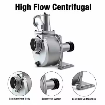 Belt Driven Centrifugal Water Pump Cast Aluminum 2 Inch High Flow Irrigation Pump with Double Groove Pulley for Agricultural Use
