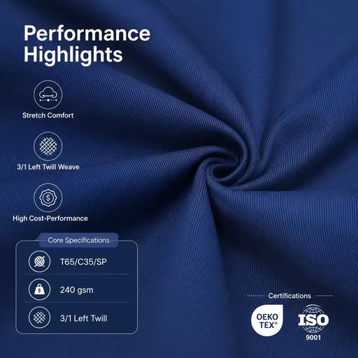 Anti Static Woven Polyester Cotton Twill Fabric 240gsm Medium Weight Roll Stretch Textile ESD Protective Workwear Uniforms