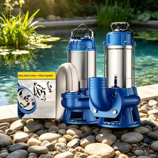 1HP Stainless Steel Submersible Sewage Cutting Pump 500L/min 30m 220V DN50 High Pressure Fully Automatic Control Wastewater