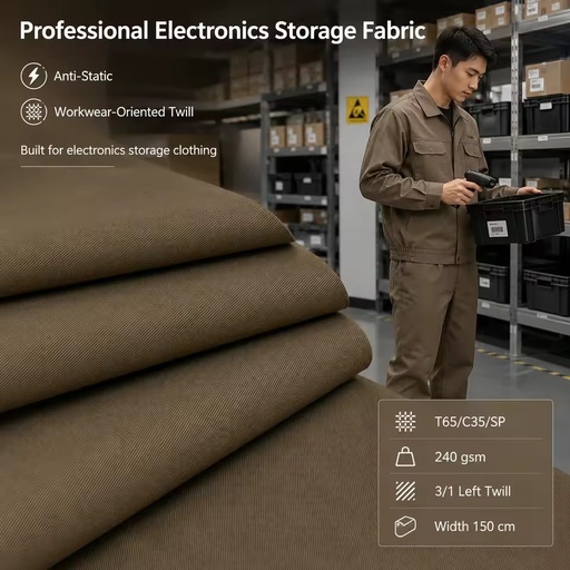 Electronics Storage Clothing Fabric, 150cm Anti-Static Polyester Cotton Twill Textile for Warehouse Workwear Uniforms