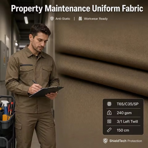 Property Maintenance Uniform Fabric, 240gsm Anti-Static Polyester Cotton Twill Textile for Facility Team Workwear Uniforms