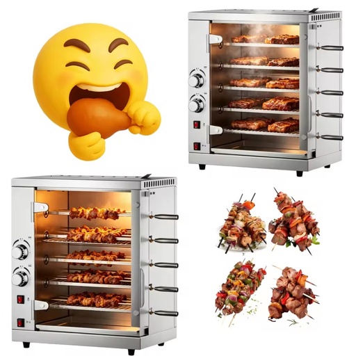 Automatic Rotating Chicken Grill Machine 8 Rods Food Grade Stainless Steel Convection Heating Gas for Supermarket Deli Whole