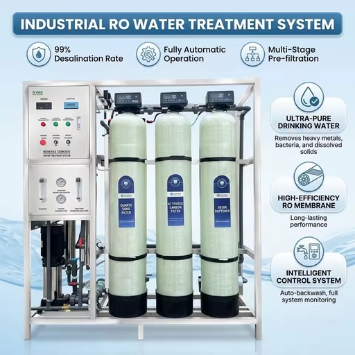 Automatic 750LPH Fiberglass Water Treatment System 4040 Reverse Osmosis Water Filtration Machine Commercial Use
