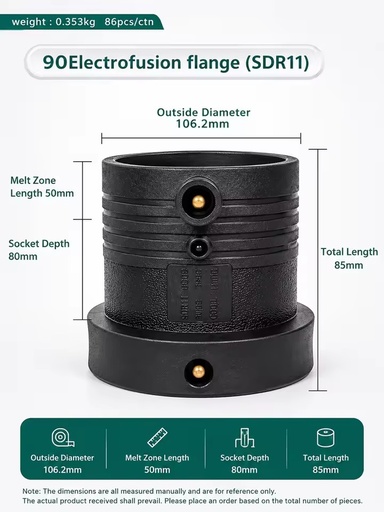 90mm SDR11 High Pressure Electro Fusion Stub End Flange Adaptor PE100 HDPE Fitting for Infrastructure