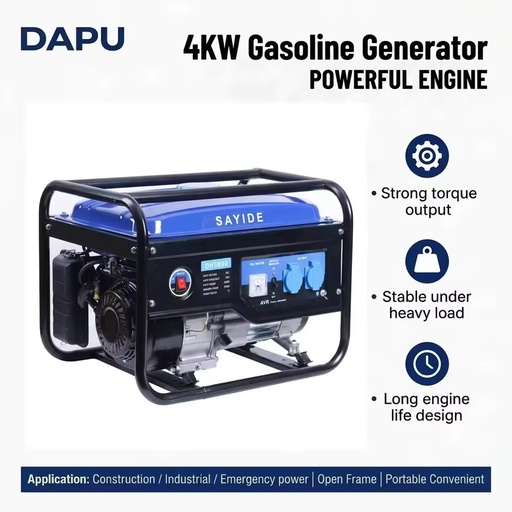 4kW Portable Gasoline Generator 4000W Open Frame Petrol Generator Air Cooled Small Gas Generator for Home Backup Outdoor Power