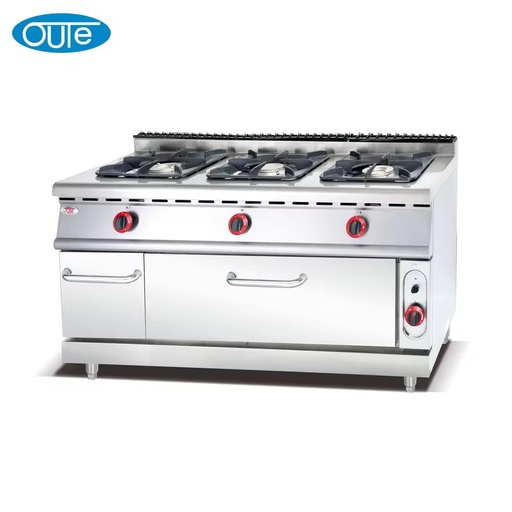 OUTE 3 Burners Durable Gas Stove with Oven Commercial Gas Range with Oven for Food Production Kitchen