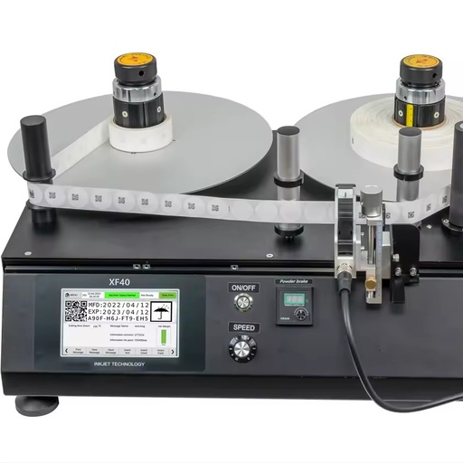 XF40 High Speed Marking Machine Mini Roll Label Rewinder with TIJ Thermal Inkjet Printer for QR Code BAR Code GS1 Code