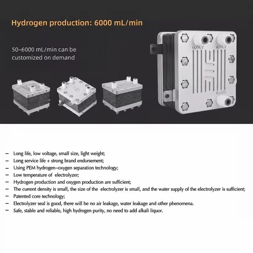 Energy Saving Pem Industrial Home Hydrogen Generator Industrial Hydrogen Gas Generator Green 6000ml/min Pem Electrolyzer