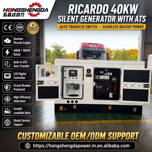 Open Type 40kVA 32KW 30KWRicardo Diesel Generator 3 Phase 380V/480V Auto Start Silent Industrial Standby ATS Power Genset CE ISO