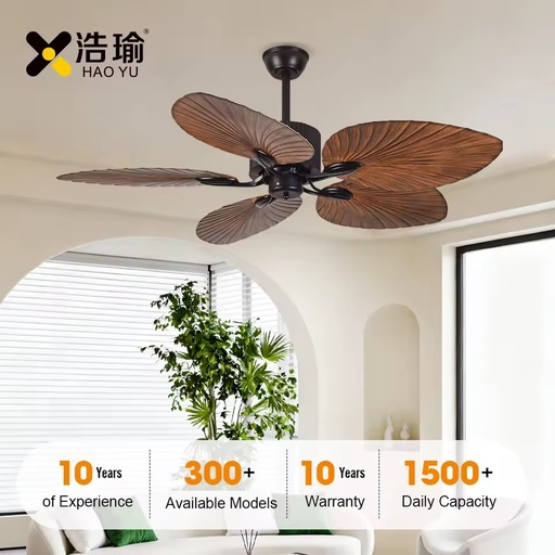 #3151 52-Inch Abs Palm Leaves Reversible Silent DC Motor Ceiling Fan Remote ETL Certified Energy Saving Dining Living Room Use