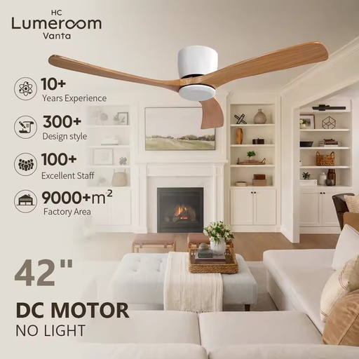 In Stock Solid Wood Blade Ceiling Fan 42 Inch No Light Energy Efficient DC Motor with Remote Control Indoor Fan