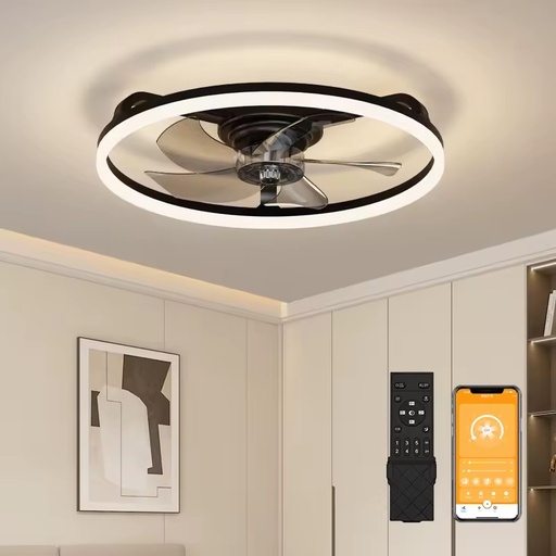20 Inch Low Profile LED Ceiling Fan Electric Remote Control 6 Fan Speeds 3000-6500K LED Lights BLDC Motor Energy Saving Bedroom