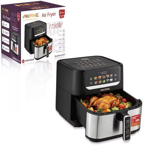 AKANE Air Fryer 1750W 6L Multi-Purpose Hot 360° Air Circulation Oil Reduced by 80% Digital Control for Roast Chicken Fries Cake