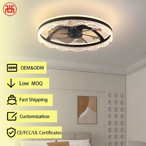 24 Inch Modern 7-Blade Plastic Ceiling Fan Light Color Temperature Adjustable 6-Speed Energy Saving Motor for bedroom