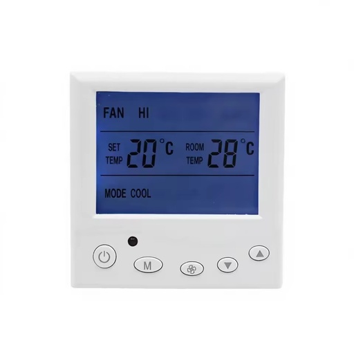 AC803F Square Digital Fan Coil 2/4 Pipes Thermostat 220V Energy Saving Flame Retardant PC+ABS Wall-mounted for Villa Apartment