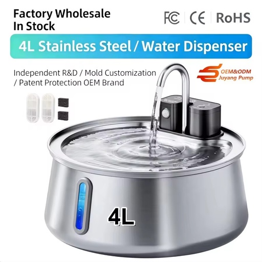 Wireless Stainless Steel Cat Water Fountain 4L 135oz Automatic Pet Water Dispenser Rechargeable Drinking Fountain for Cats Dogs