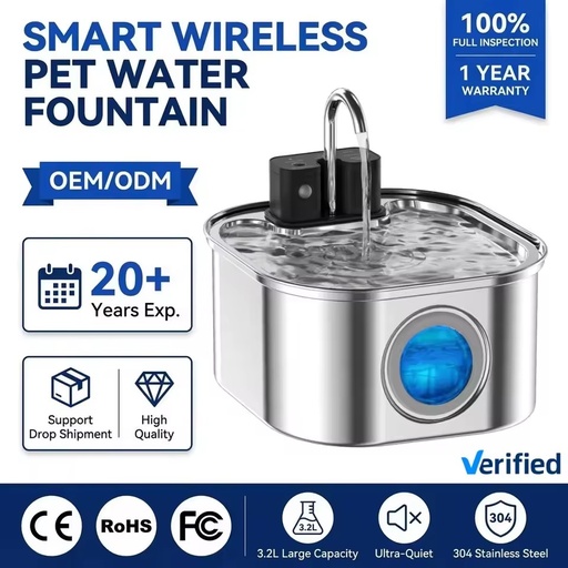 Wholesale Smart Automatic Pet Water Fountain Stainless Steel Wireless Battery Operated 3.2L Timed Drinking Dispenser for Cats