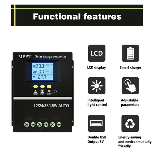 Plc 12V24V36V48V LCD Display Regulator With Solar Charge Controller 100A Bulk Supply