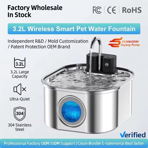 OEM 3.2L Large Capacity Wireless Rechargeable Cat Water Fountain Silent Circulating Water Dispenser with Triple Filter System