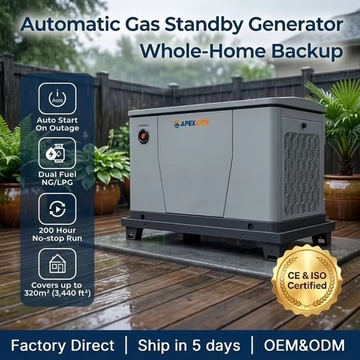 10kW Home Backup Gas Generator Dual Fuel Natural Gas LPG Auto Start 200H Oil Service Long Maintenance