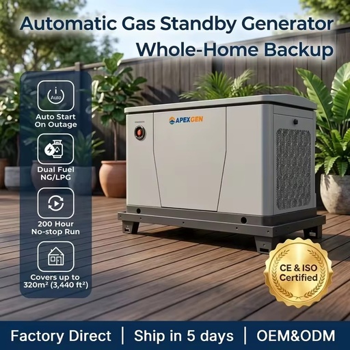 ApexGen 10kW Residential Gas Generator Easy Installation Dual Fuel NG LPG Automatic Start 3-in-1 Base Stand