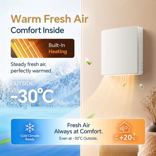 Single Room HRV 200V 300W PTC Heater Heat Recovery Ventilation System Low Noise Air Purifier Apartment Fresh Air Ventilation