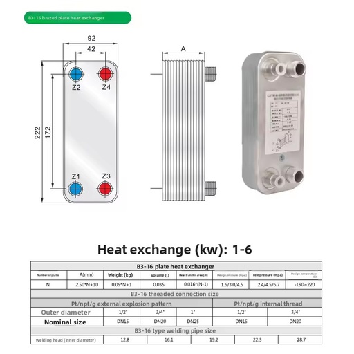 Brazed Plate Heat Exchanger Stainless Steel Fluorine Water Industrial Household Superheat 5 Year Warranty Mainland