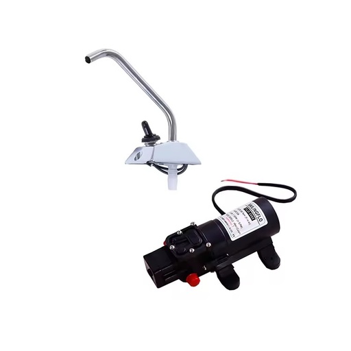 12V Galley Electric Self-priming Water Pump Basin Tap Faucet Kit for Steel Caravan Boat with 3.8L/min Flow Rate