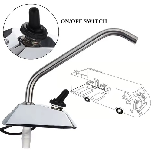 12V Stainless Steel Classic Style Electric Water Pump Faucet Switch for 10mm/0.4in ID Hose Replacement for Caravan Motorhome RV