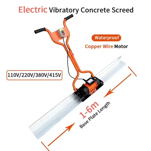 High Efficiency Electric Concrete Power Screed 1-6m 1kW Waterproof Motor Vibrating Screed Floor Leveling Finishing Machine