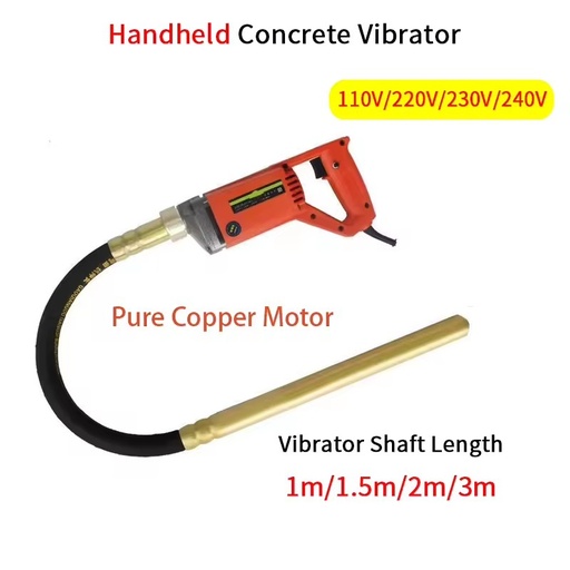 High Speed Handheld Electric Concrete Vibrator Pure Copper Motor Internal Vibrating Poker Flexible Shaft for Construction