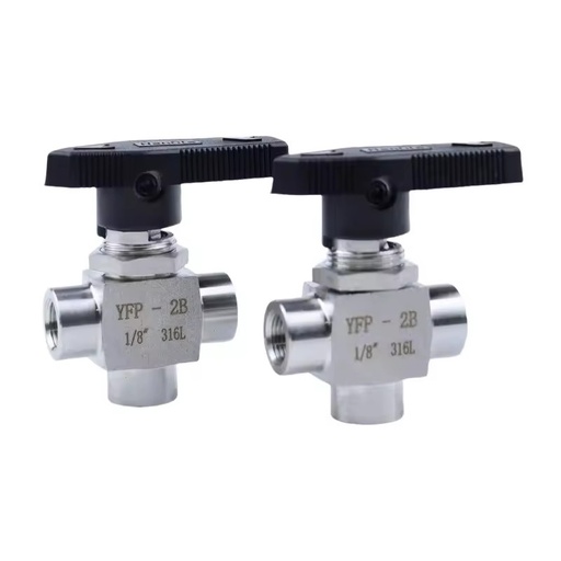 YFP-2B Female Three Way 1/8" 1/4" 3/8" NPT/BSP 3 Way Female Thread Pneumatic Valve Stainless Steel Valve Female Tee Ball Valve