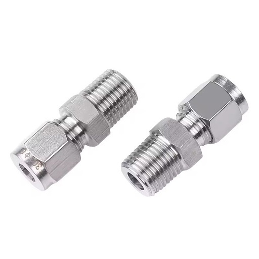 Stainless Steel Ferrules Type Tube Unions with Thread for Middle Connection Straight Adapter Connector SS304 Male Thread Adapter