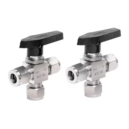 Stainless Steel 3 Way Ball Valve OD Compression Ferrule 3/4/6/8/10/12-20mm 1/4" 1/2" Tube Pipe YFP L Port Compression Ball Valve