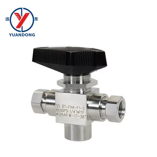 Stainless Steel 316 3-Way 1/4'' NPT Trunnion Ball Valve Manual 6000 PSI Gas CNG Filling OEM