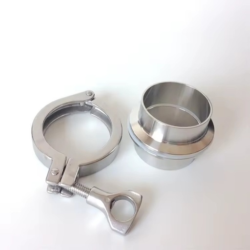 SS316L Sanitary Stainless Steel Clamp Ferrule Complete Set 1 Clamp + 2 Ferrules + 1 Silicone Gasket Smooth Oil Application Weld