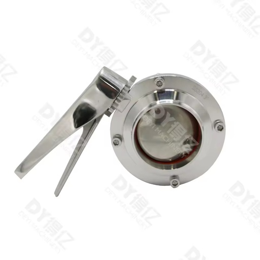 Stainless Steel Hygienic Sanitary Clamped Manual Power Butterfly Valve with Black Rubber Cap Trigger Handle for Water Media