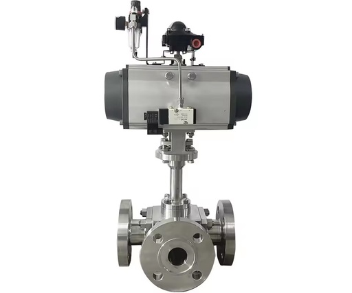 Pneumatic 3-Way Flanged Stainless Steel 304/316 Square-Body Ball Valve OEM Water PTFE Sealing 1000L/H PN25/PN40